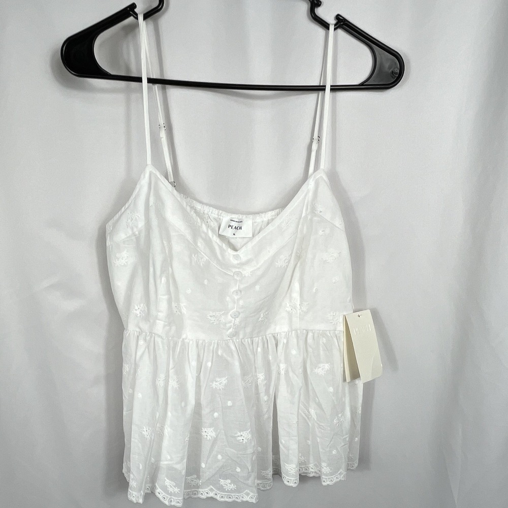 PEACH Women's Camisole Top Size Extra‎ Large White Embroidered Button Front
